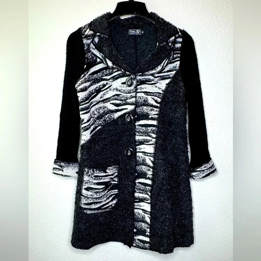 Tivoli of Ireland‎ Wool/ Mohair Blend Duster Cardigan Zebra Animal Print size M